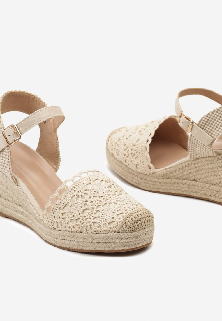 Sandale femme compensée espadrille, Beige écru