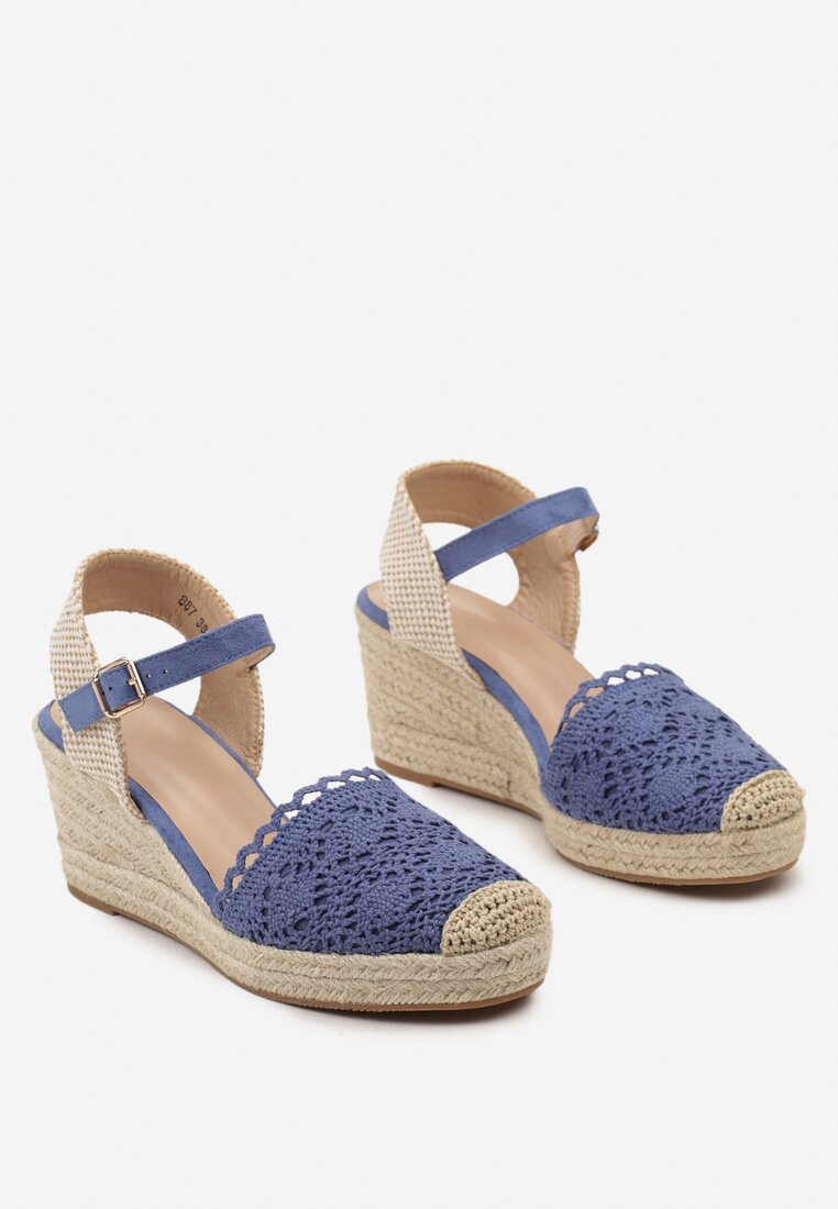 Sandale femme compensée espadrille, Bleu