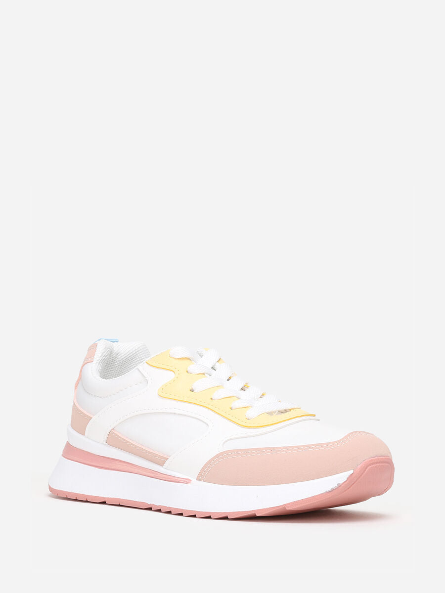 Baskets basses à lacets, tendances, rose blanche