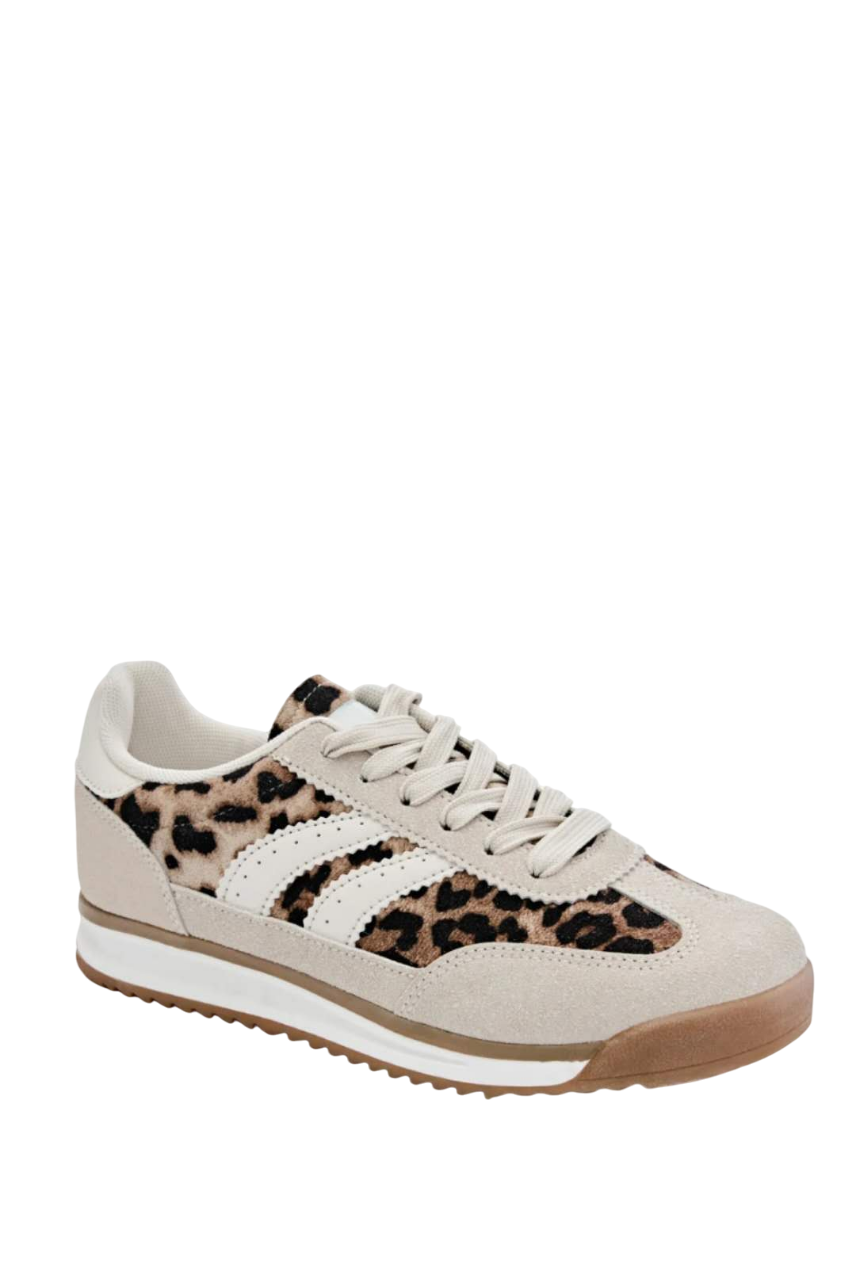 Basket à lacets semelle crantée, beige/léopard
