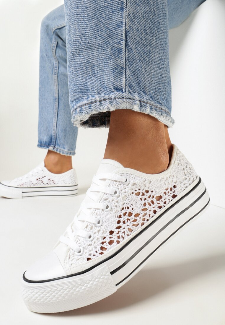 Baskets basses en dentelle, Blanc