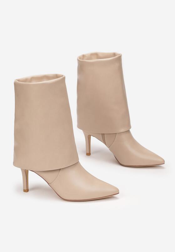 Bottines Beige avec rabat, à talon aiguille et bout pointu