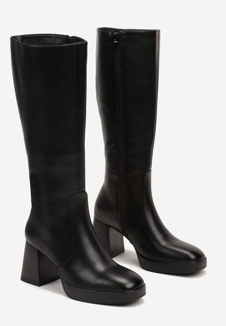 Bottes Noires à talons épais et Plateforme