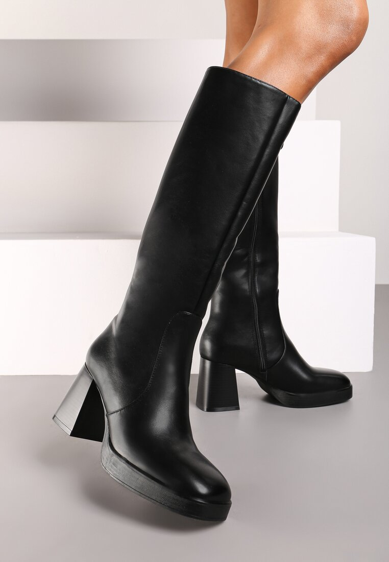 Bottes Noires à talons épais et Plateforme