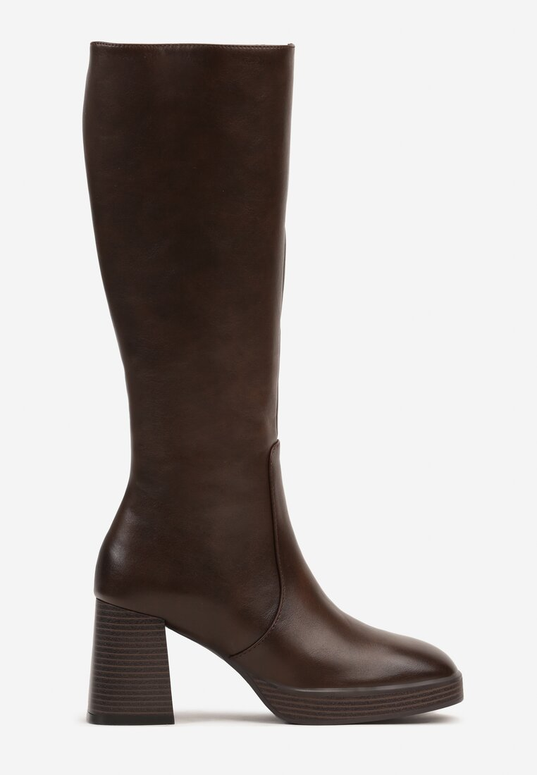 Bottes Marrons à talons épais et Plateforme