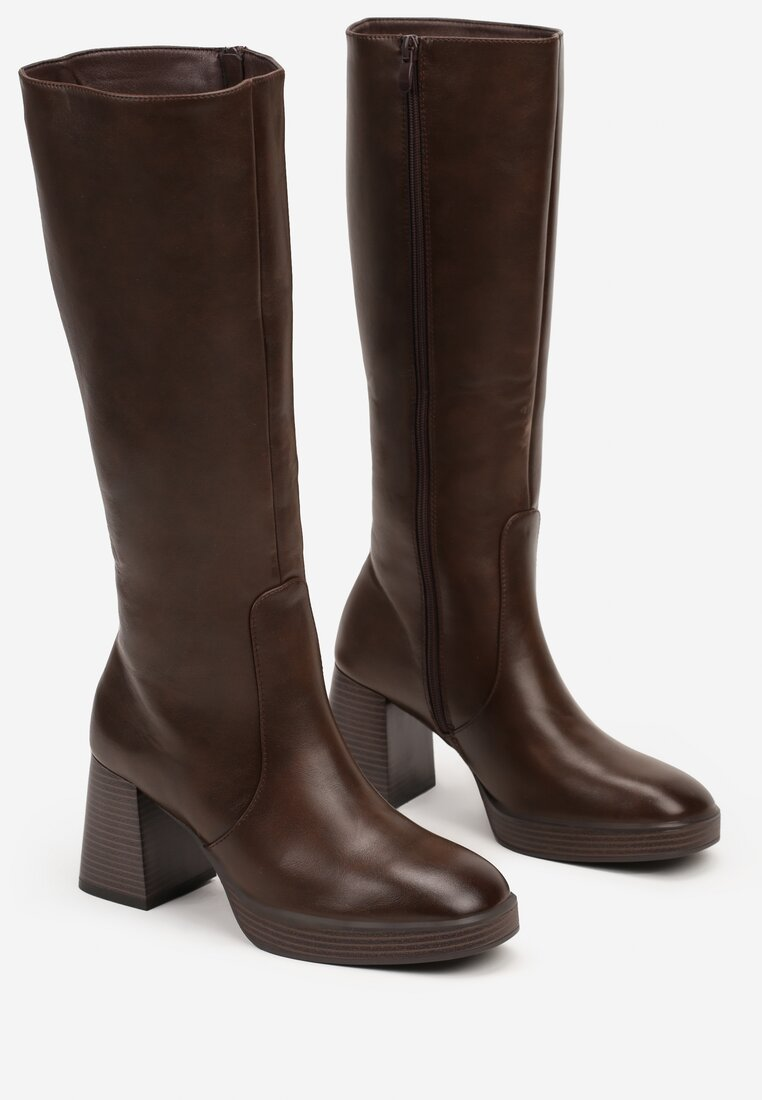 Bottes Marrons à talons épais et Plateforme