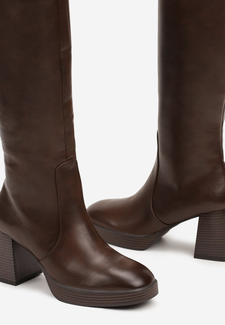 Bottes Marrons à talons épais et Plateforme