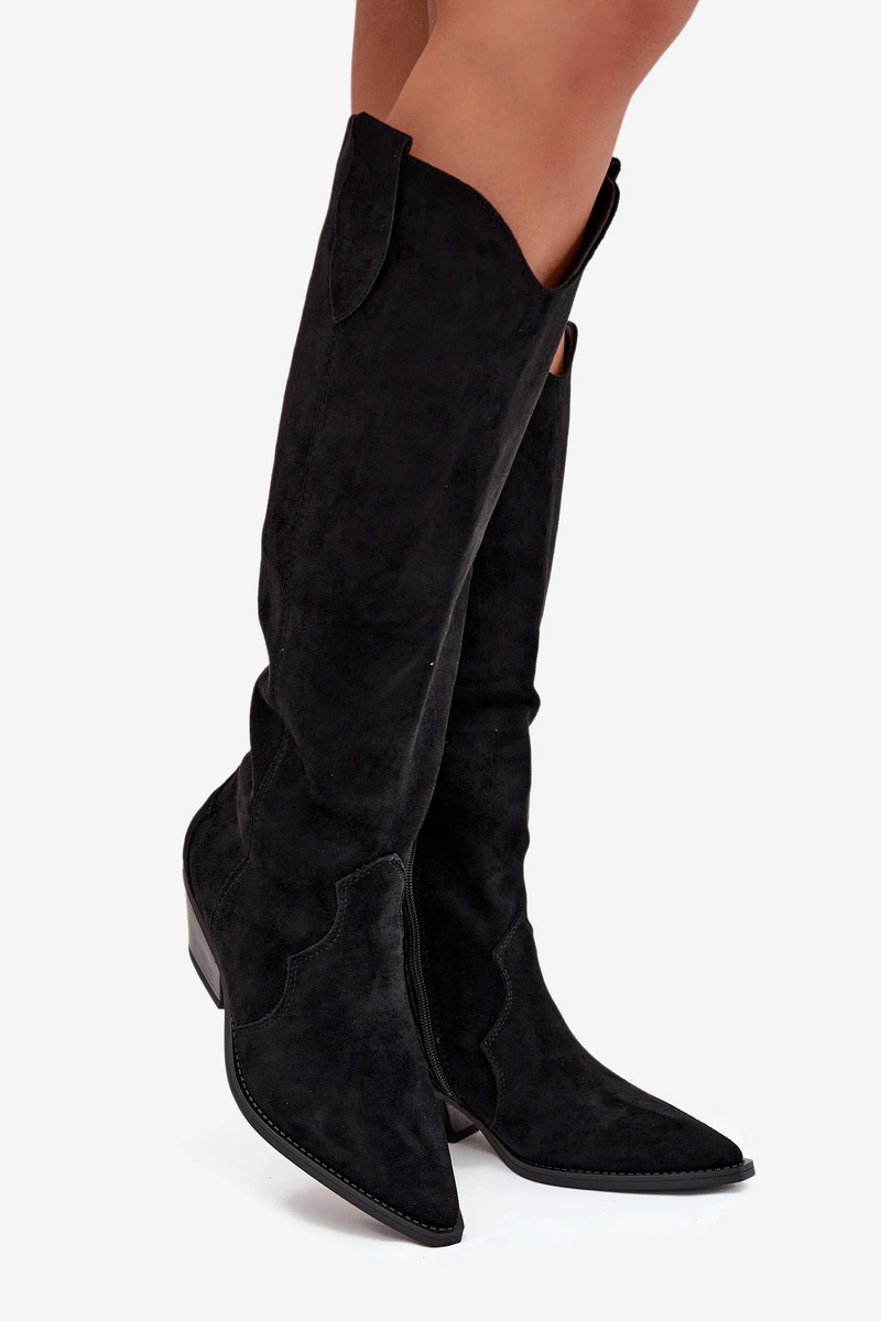 Bottes Santiags style Cowboy petit talons, Noir