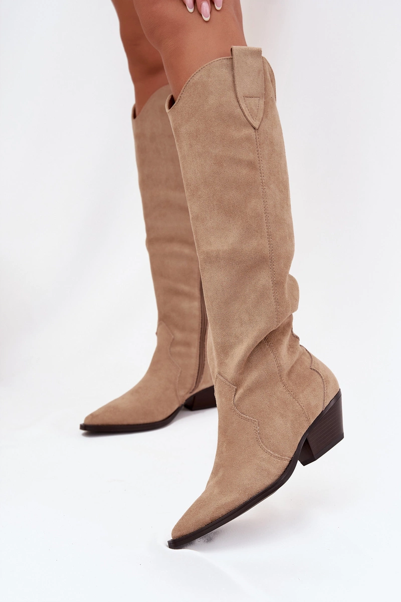 Bottes Santiags style Cowboy petit talons, Taupe
