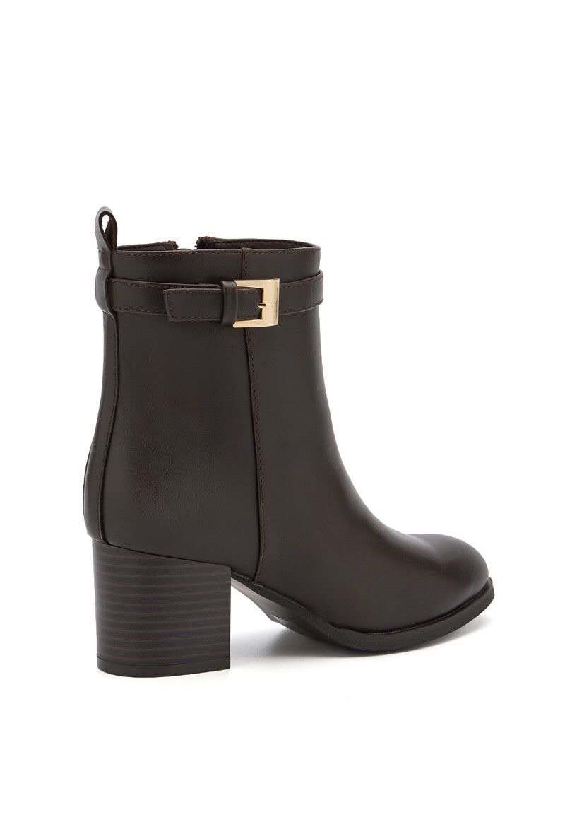 Bottines élégantes à talon bloc et bride décorative - marron