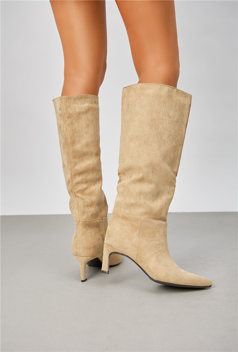 Bottes femmes bout pointu À Talons Kitten, Taupe