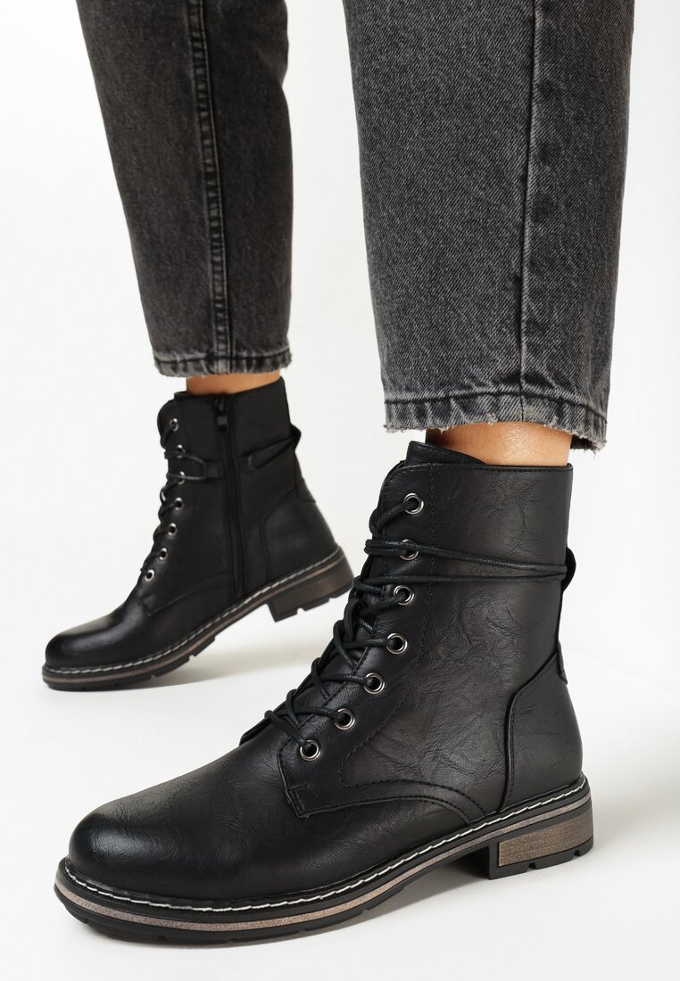 Bottines femmes plates à lacets, Noir
