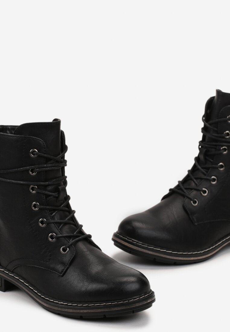 Bottines femmes plates à lacets, Noir