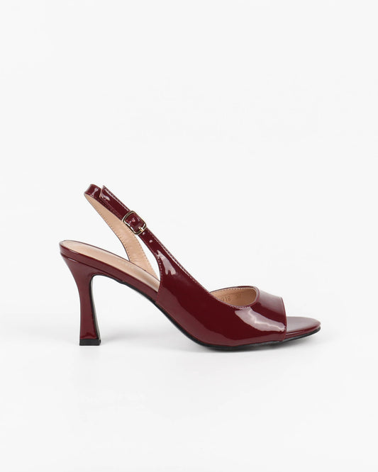 Escarpins slingback à bouts ouverts, Bordeaux vernis