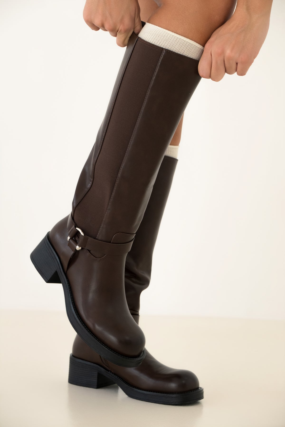 Bottes Marron Plateforme avec bride sangle