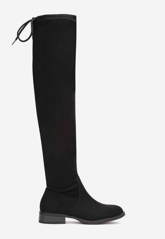 Cuissardes noires en simili- daim à laçage