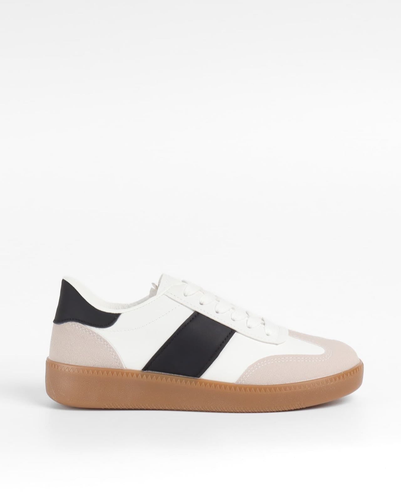 Baskets femmes Basse, blanche noir mix