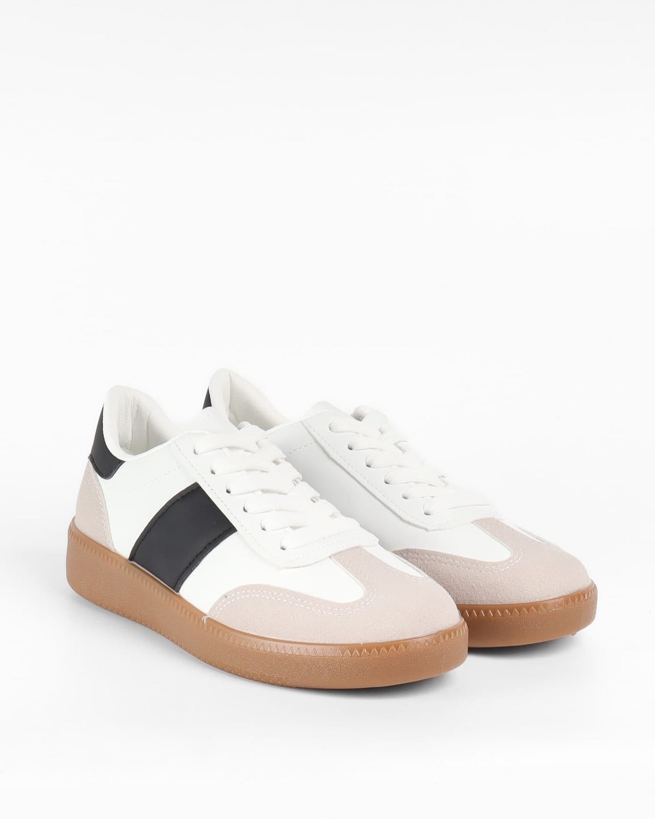 Baskets femmes Basse, blanche noir mix