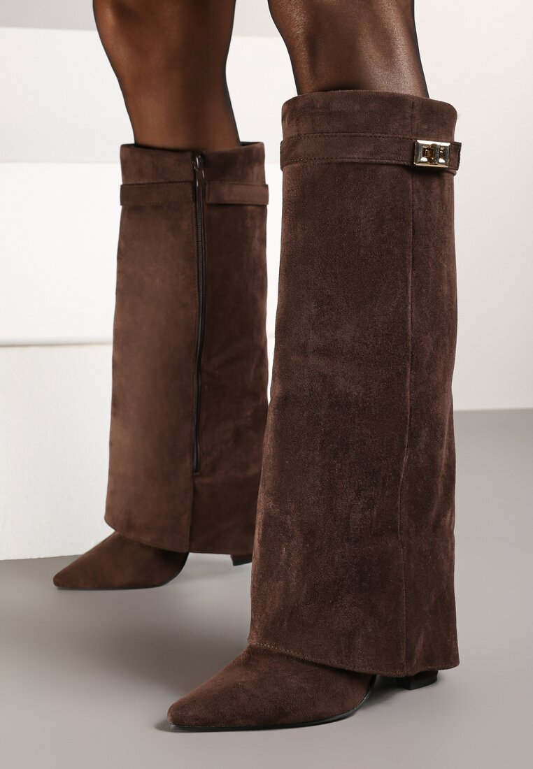 Bottes guêtres à talon carré et bout pointu, Marron foncé
