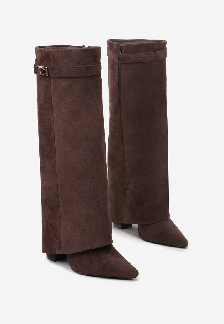 Bottes guêtres à talon carré et bout pointu, Marron foncé