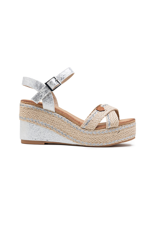 Sandales compensées Espadrilles avec brides croisées, argenté