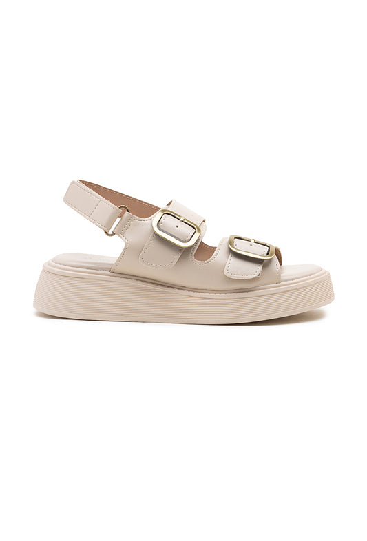 Sandale Beiges avec Double Brides large et Boucles