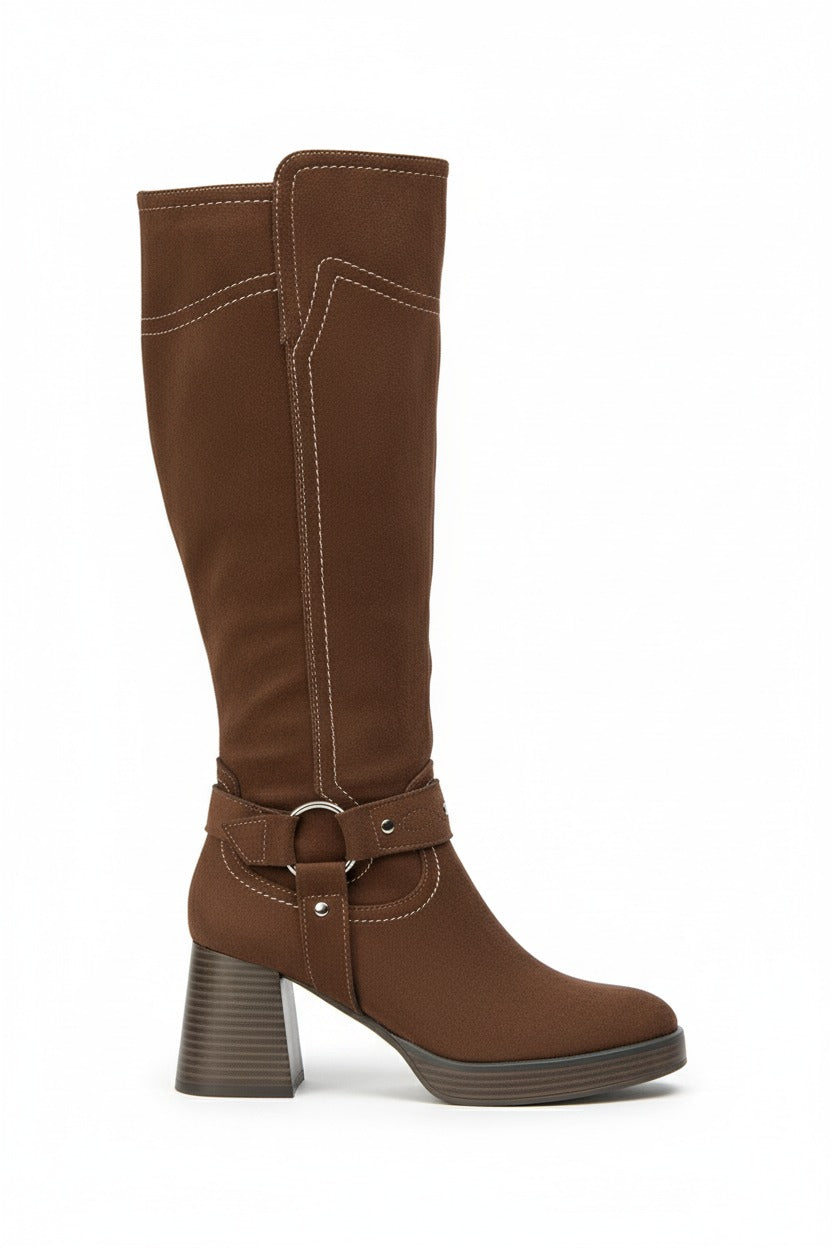 Biker Bottes plateforme à talons bloc, Marron