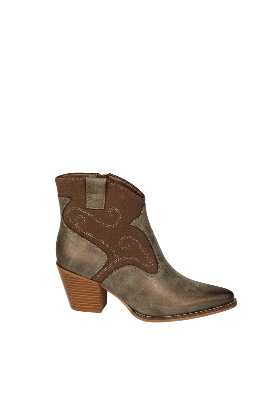 Bottine femme style Santiags effet métallisé, Kaki