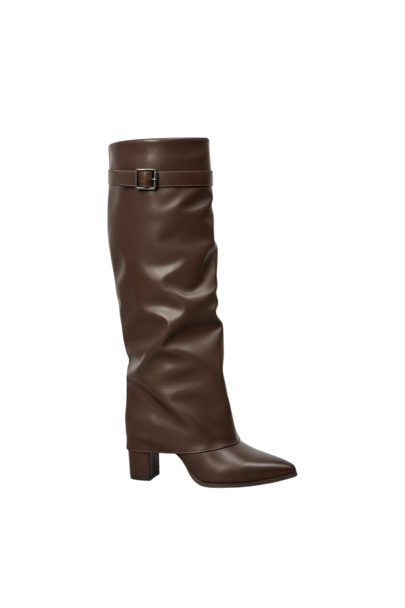 Bottes guêtres à talon carré et bout pointu, Marron