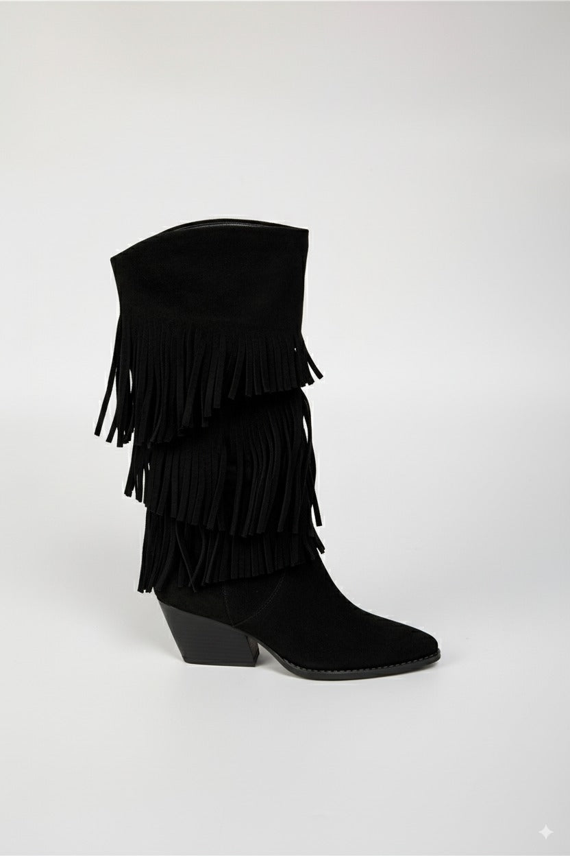 Botte Santiags style Cowboy à franges, Noire