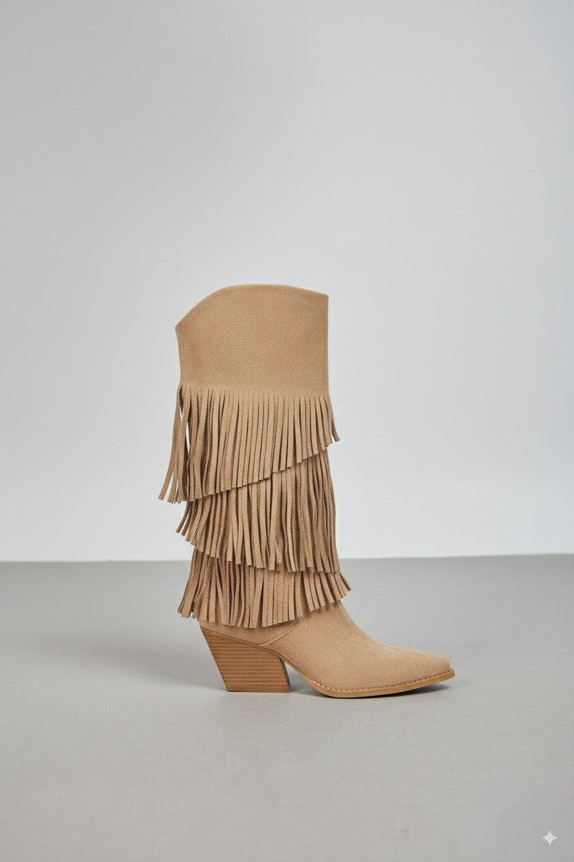 Botte Santiags style Cowboy à franges, Taupe