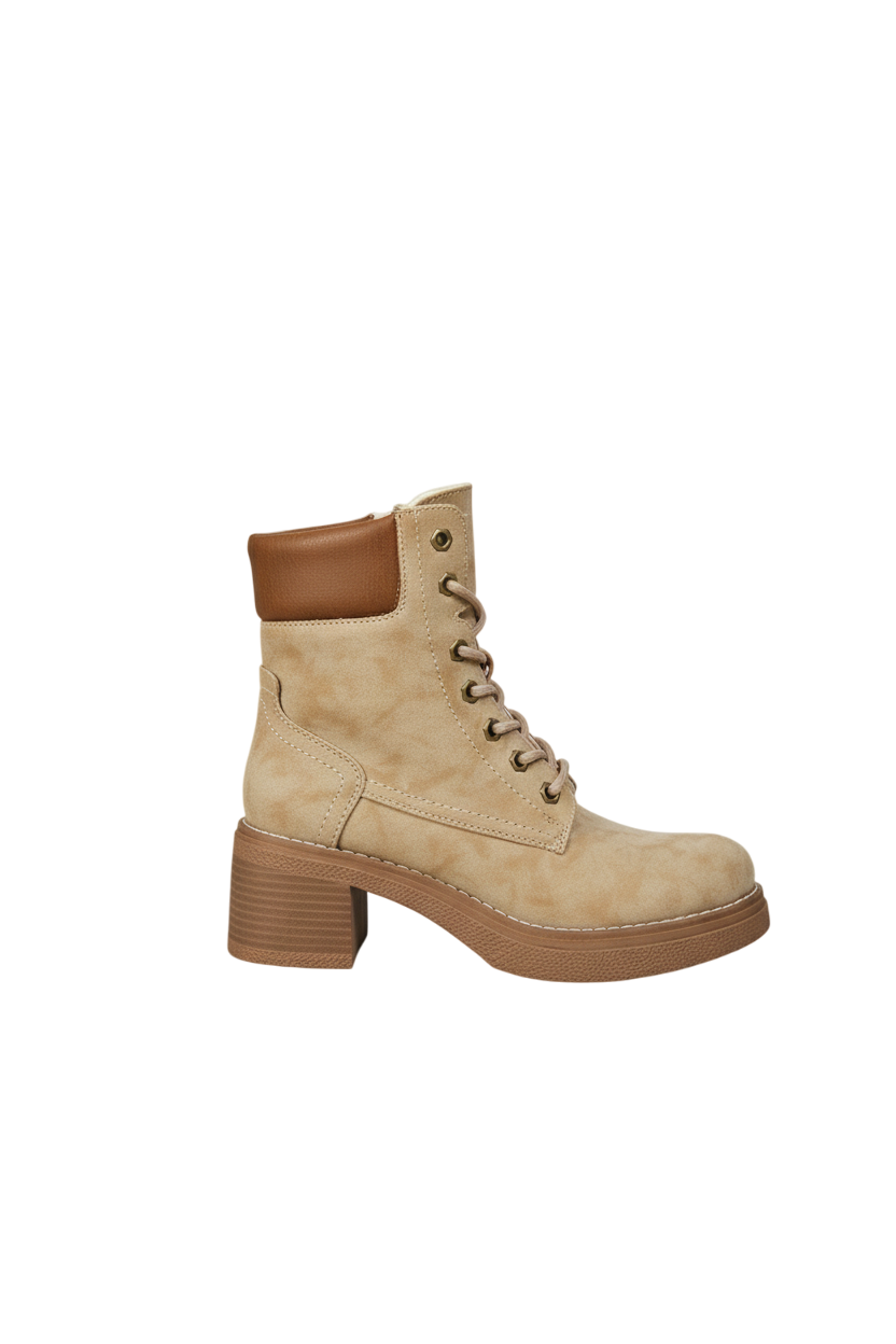 Bottines plateforme à lacets à talon épaisse, Taupe