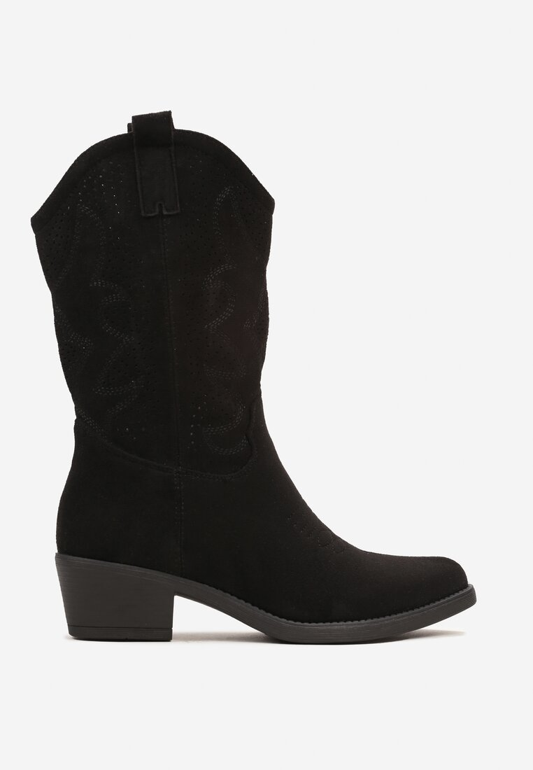 Bottes Santiags mi- mollet ajourée, Noir