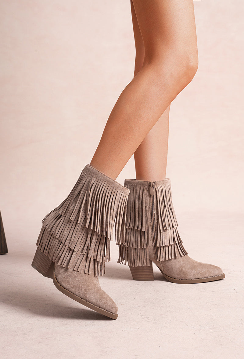 Bottines western Santiags à franges, Taupe