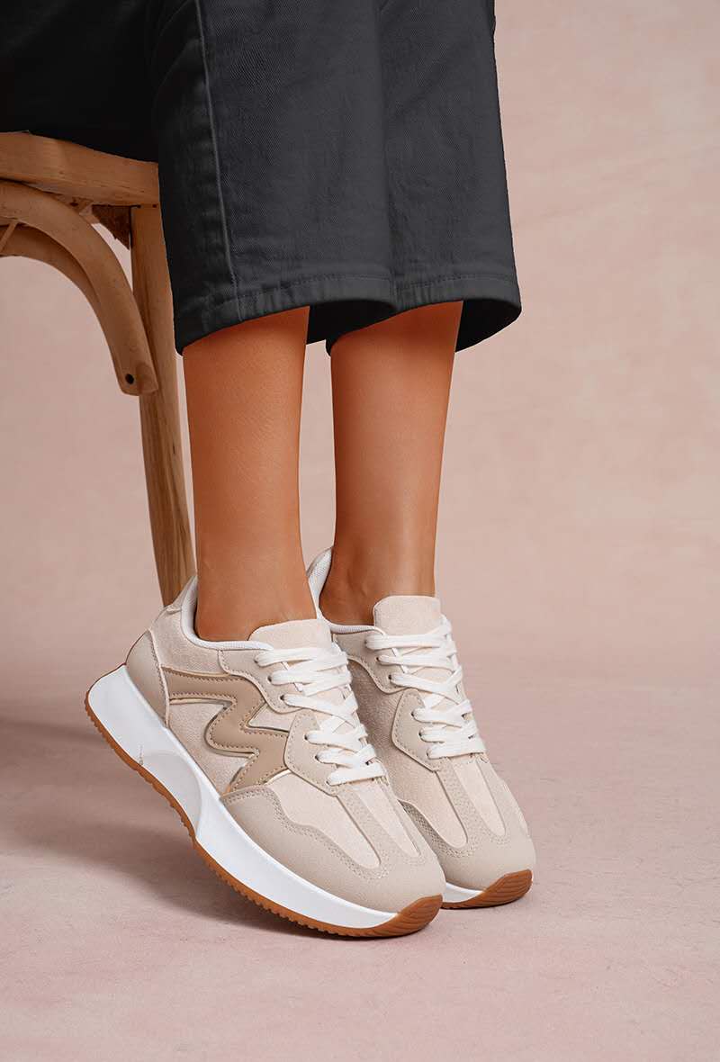 Basket femme à lacets semelle épaisse, Beige