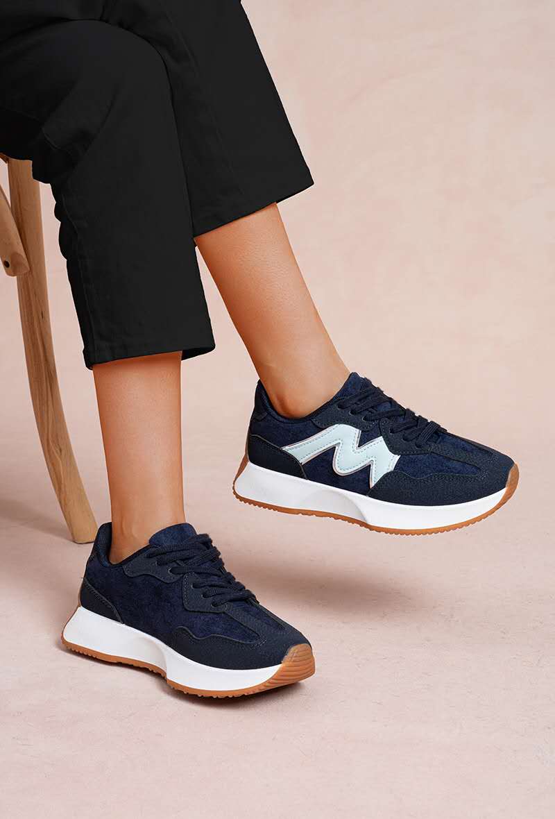 Basket femme à lacets semelle épaisse, Marine