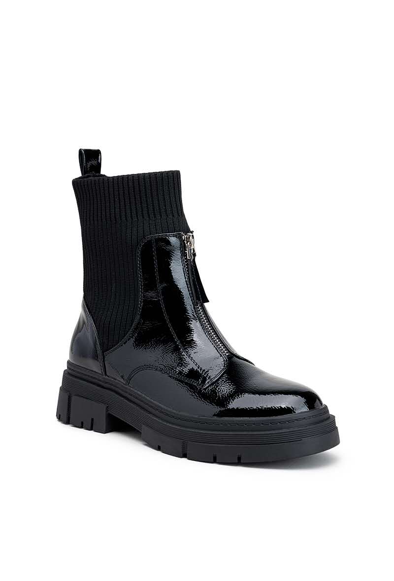 Chelsea boots chaussette zippé, Noir vernis