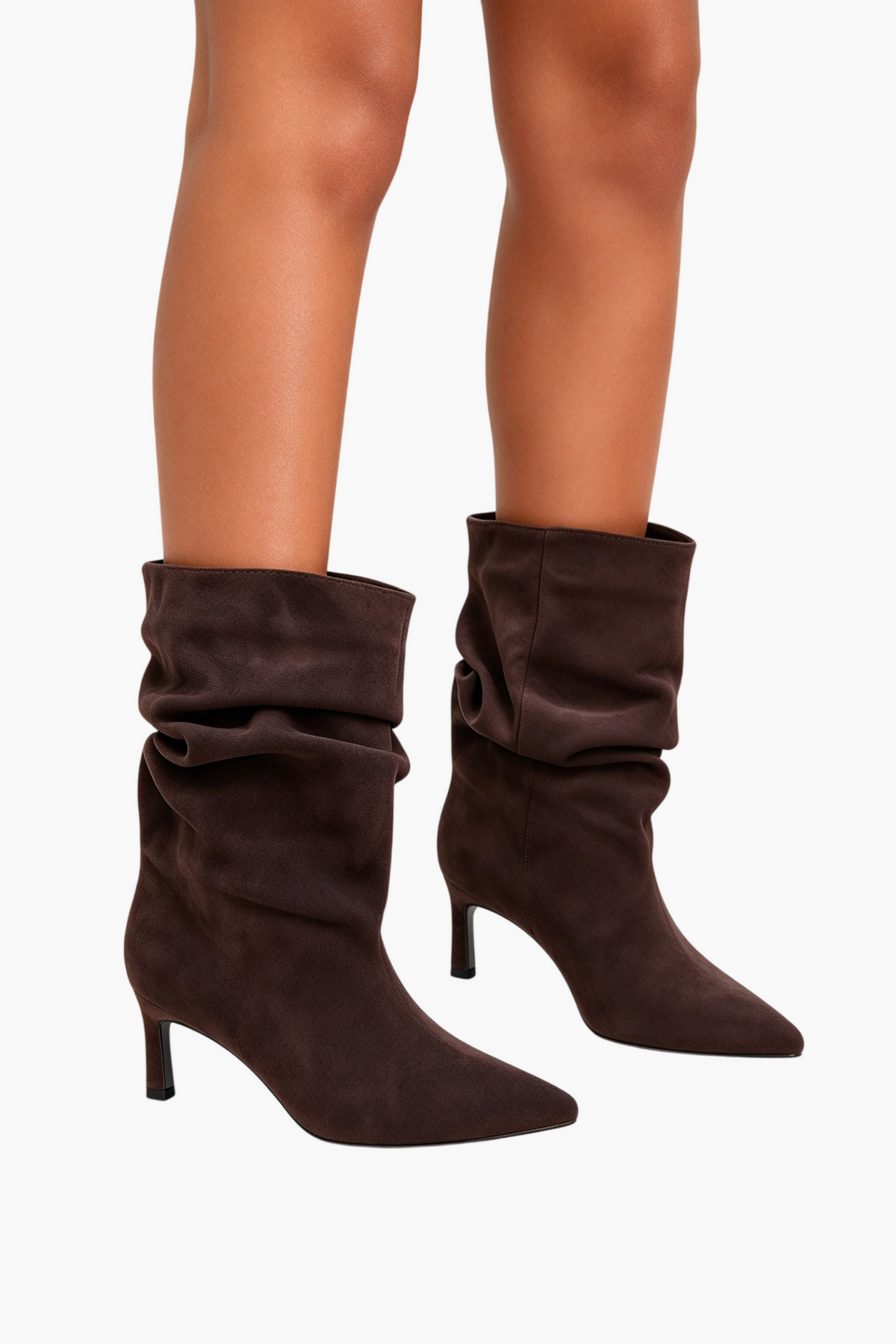 Bottines slouchy à petit talon effilé - marron