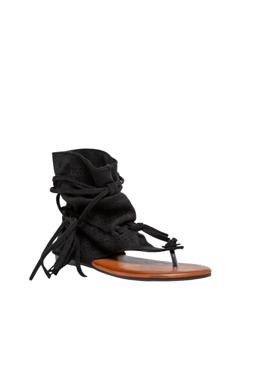 Sandales bohèmes Noire avec franges, entre-doigts