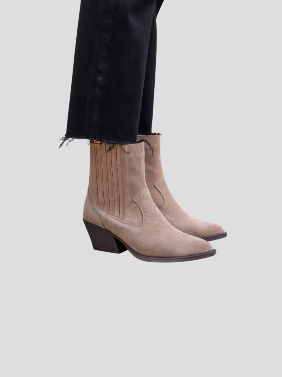 Bottines Santiags cuir nubuck, Taupe