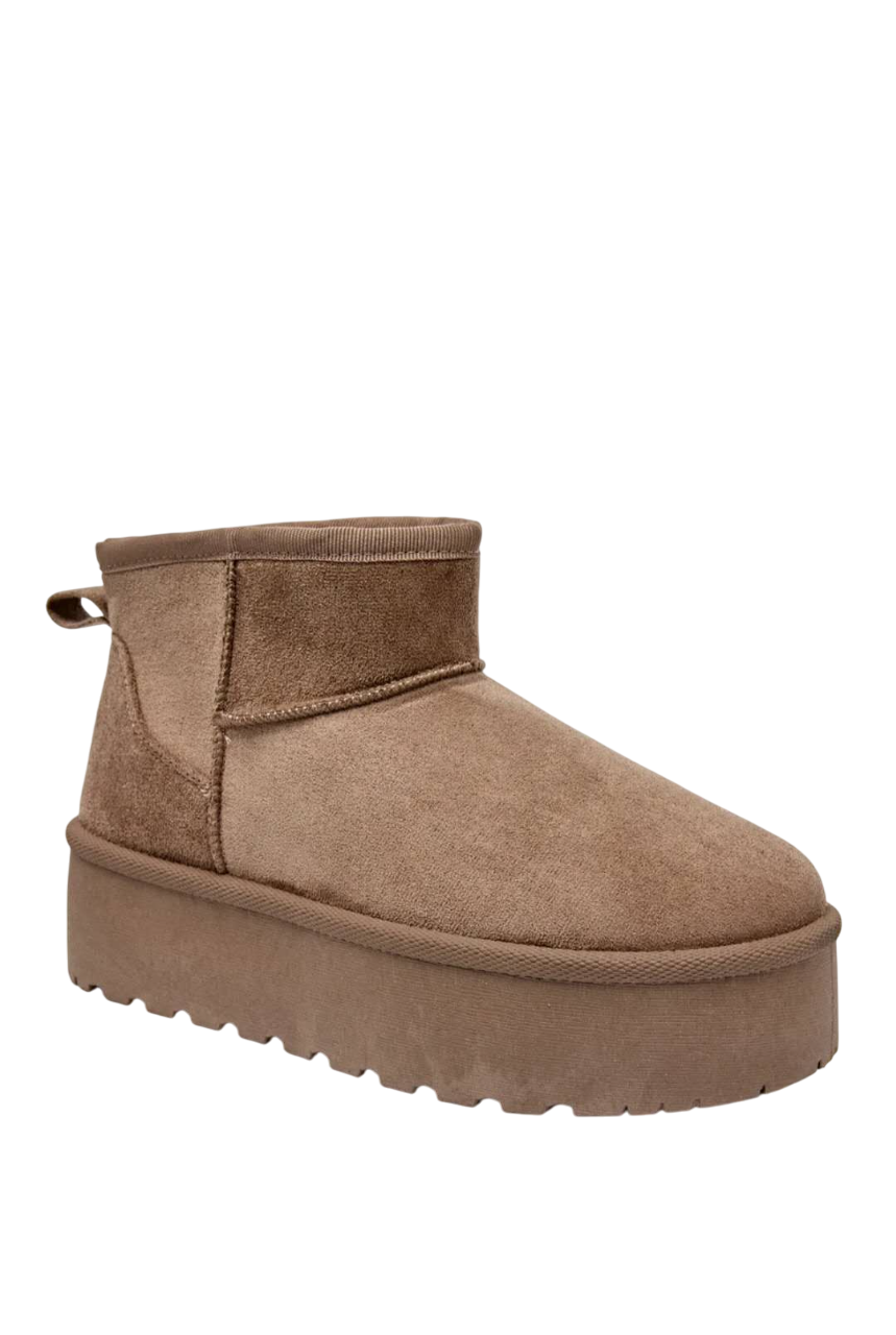 Bottines fourrées à plateforme effet daim, Taupe