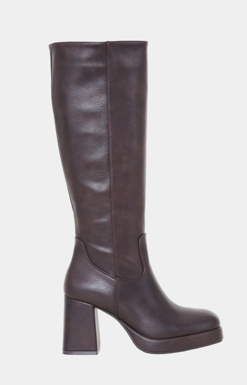 Bottes Marrons à talons épais et à Plateforme