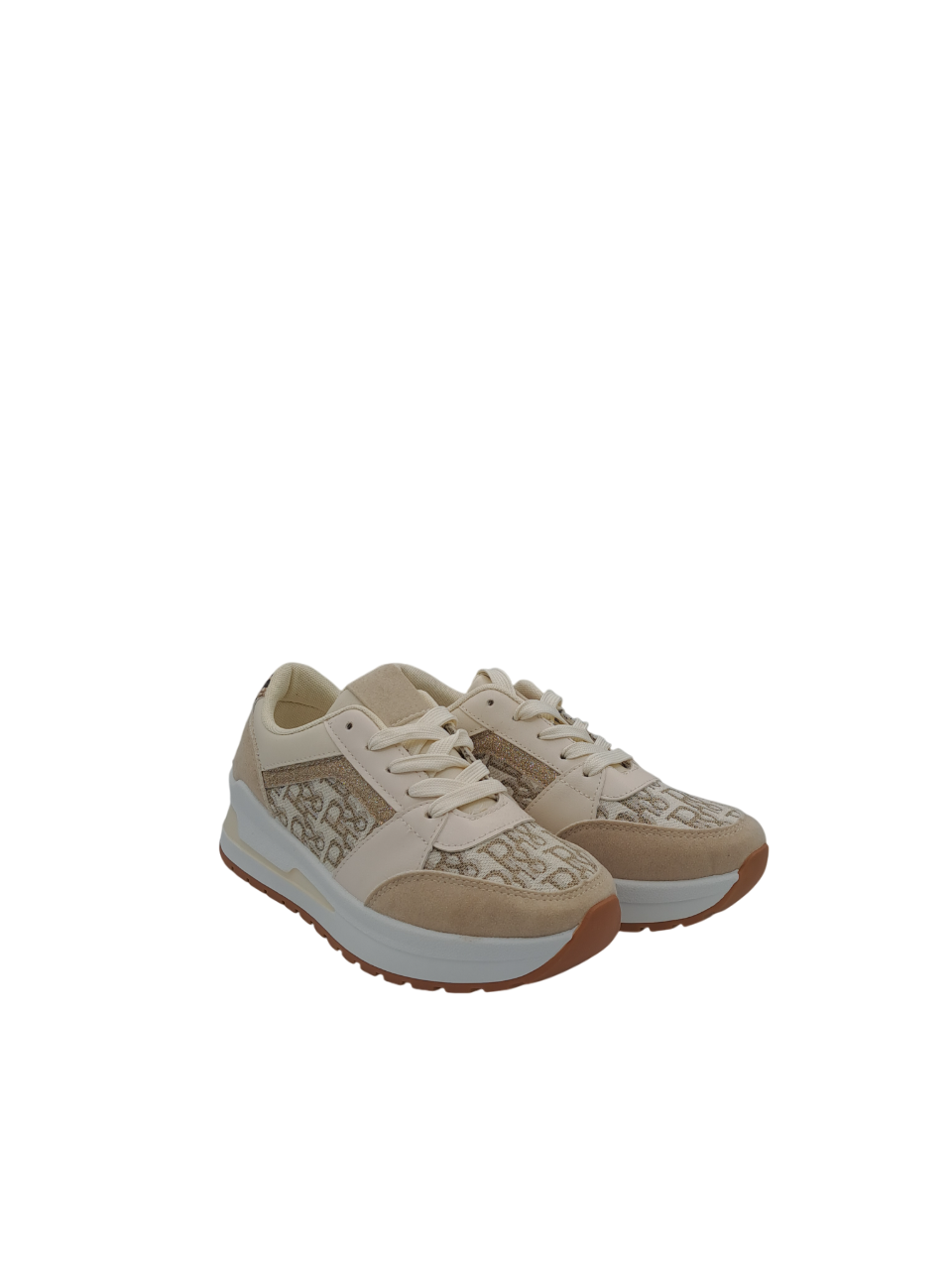 Baskets femmes Beiges à lacets, semelle épaisse