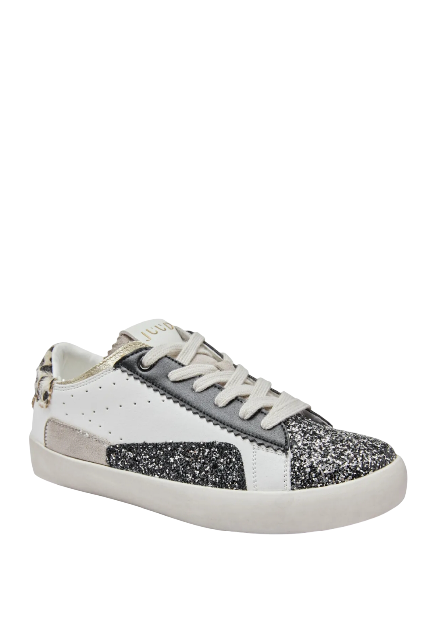 Baskets femmes plates à paillettes, Noir