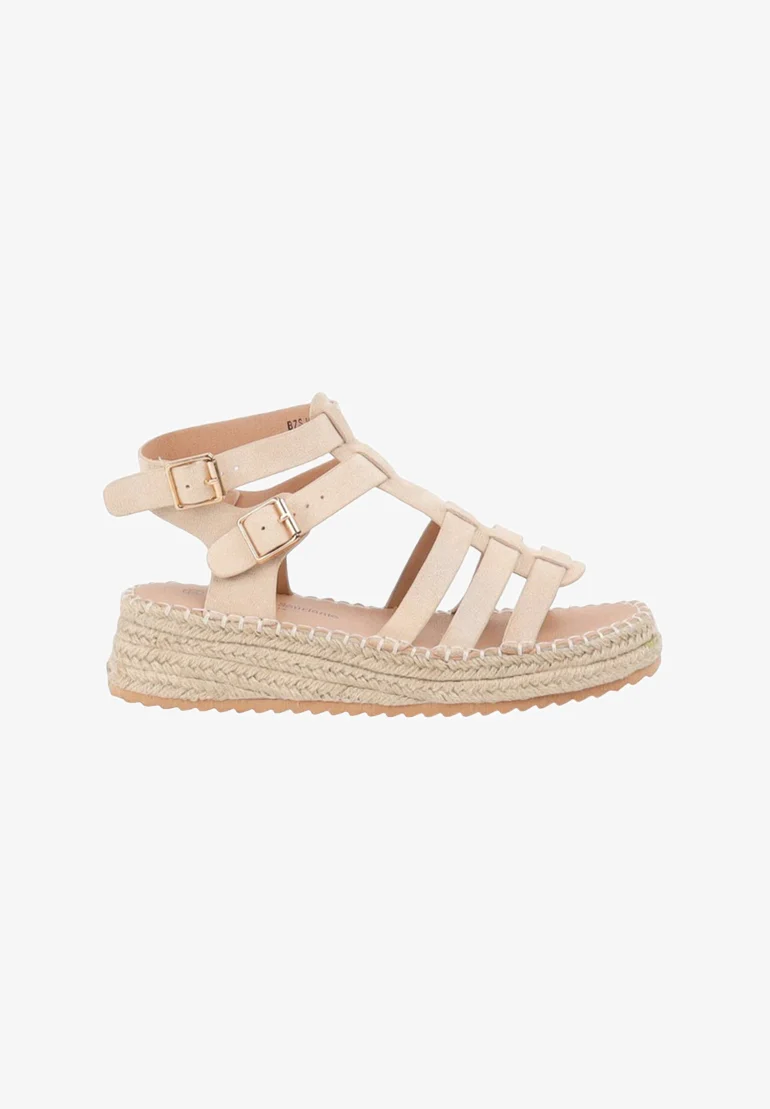 Sandales spartiate plateforme à semelle corde, Beige