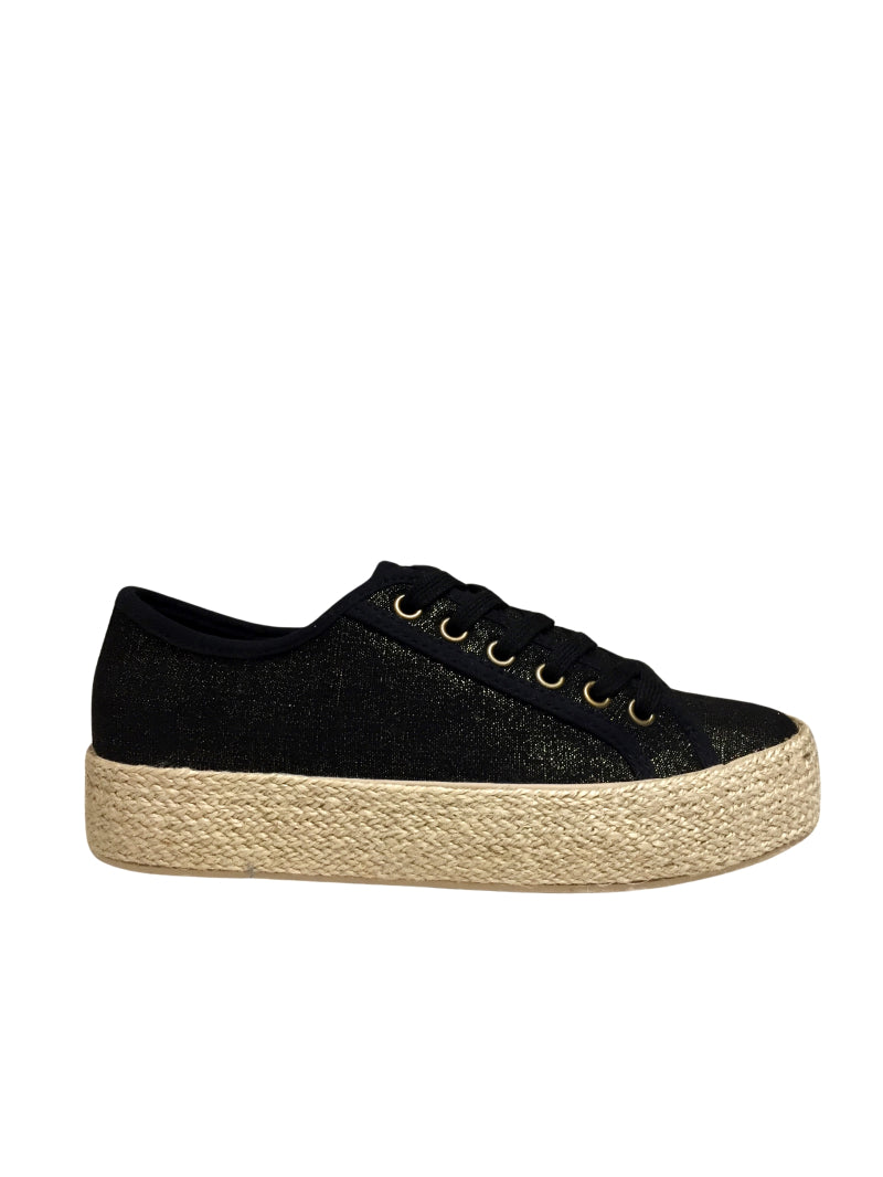 Baskets plateforme a lacets avec semelle corde Noir irise