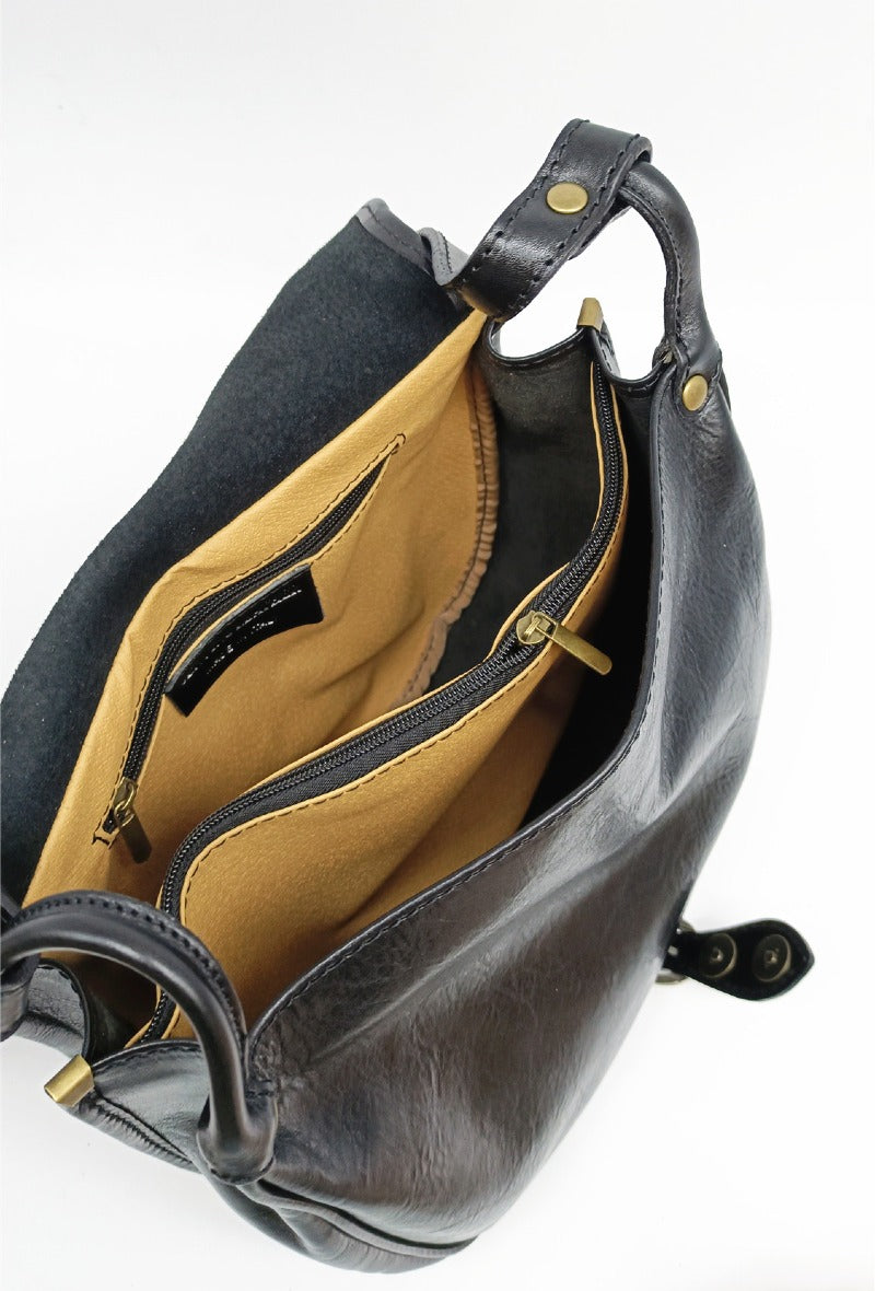 Sac besace porté croisé vintage en cuir, Noir