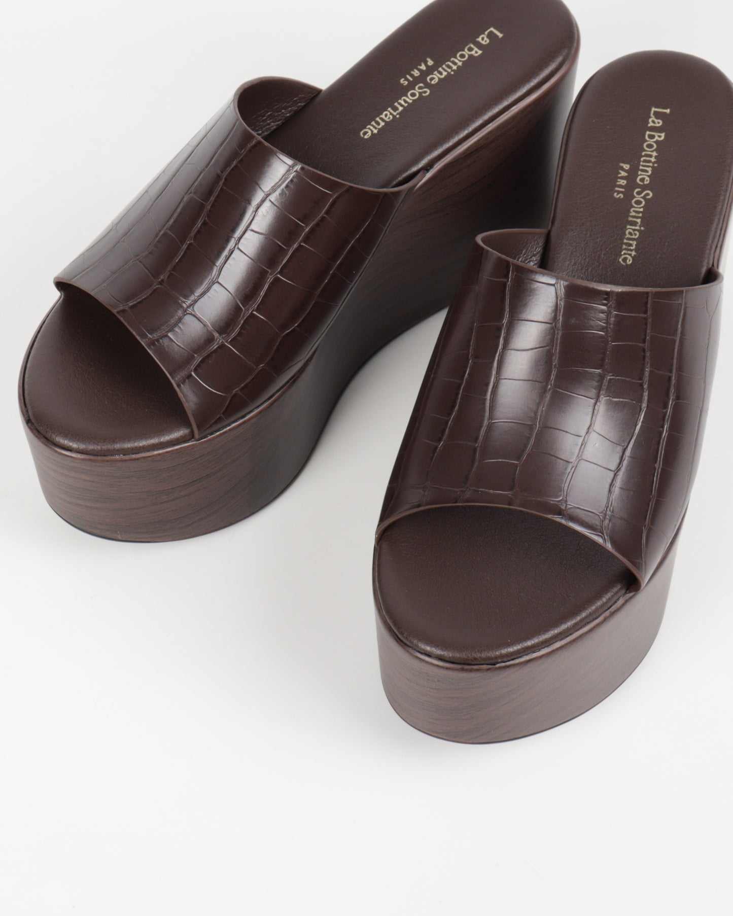 Mules compensées plateforme, Marron