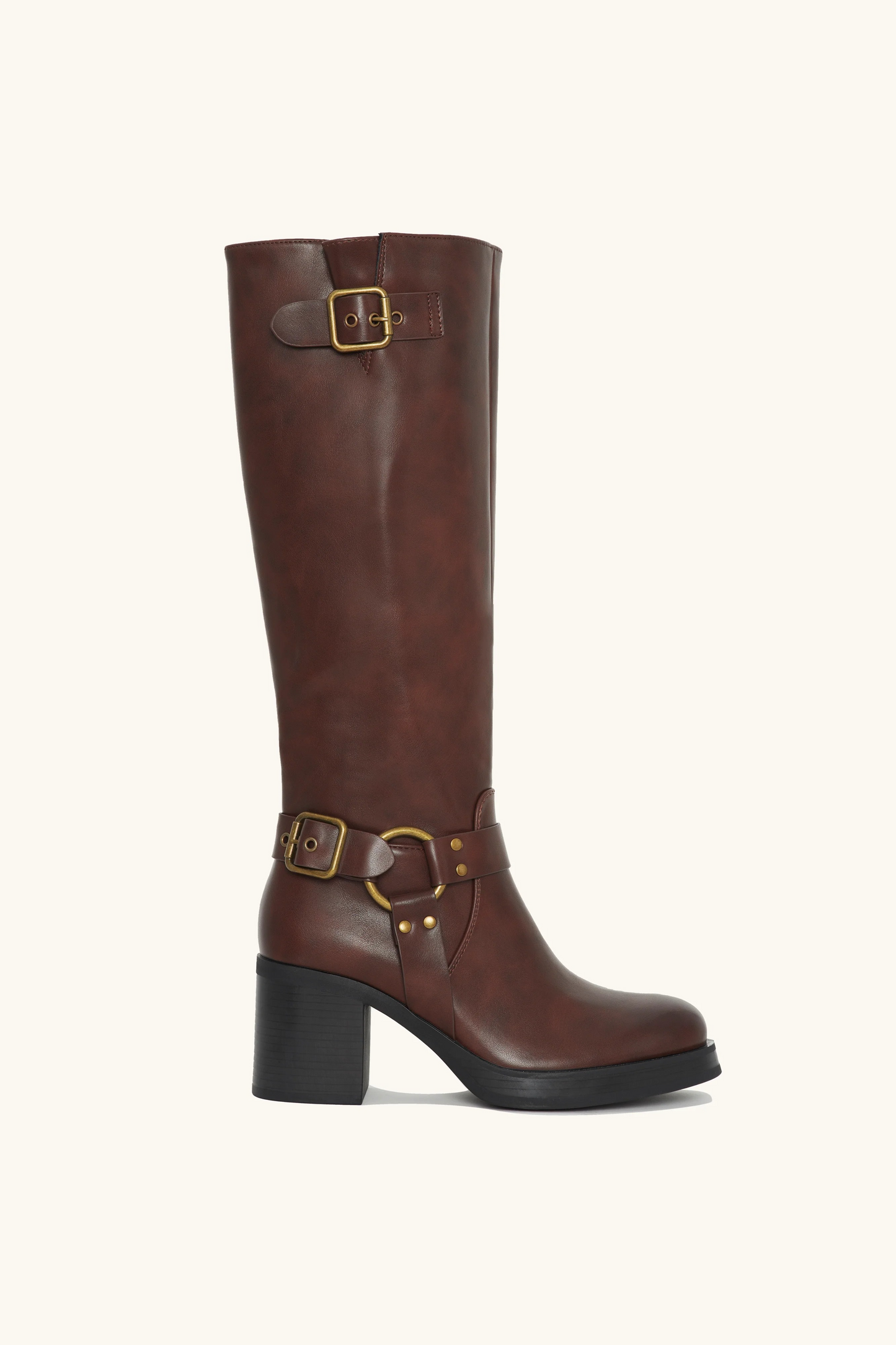 Bottes marron plateforme à sangle à talon carré