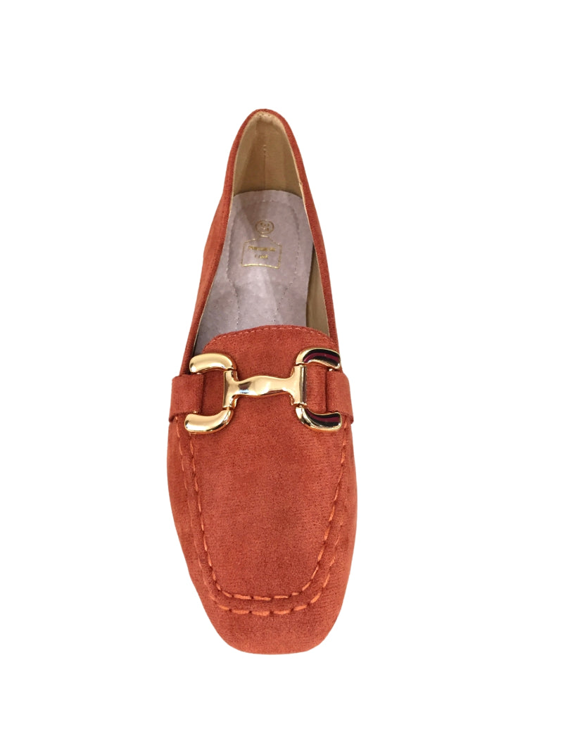 Chaussures femmes plates Mocassins souple, Brique